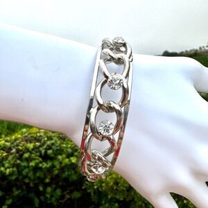 Silver tone rhinestone bangle bracelet